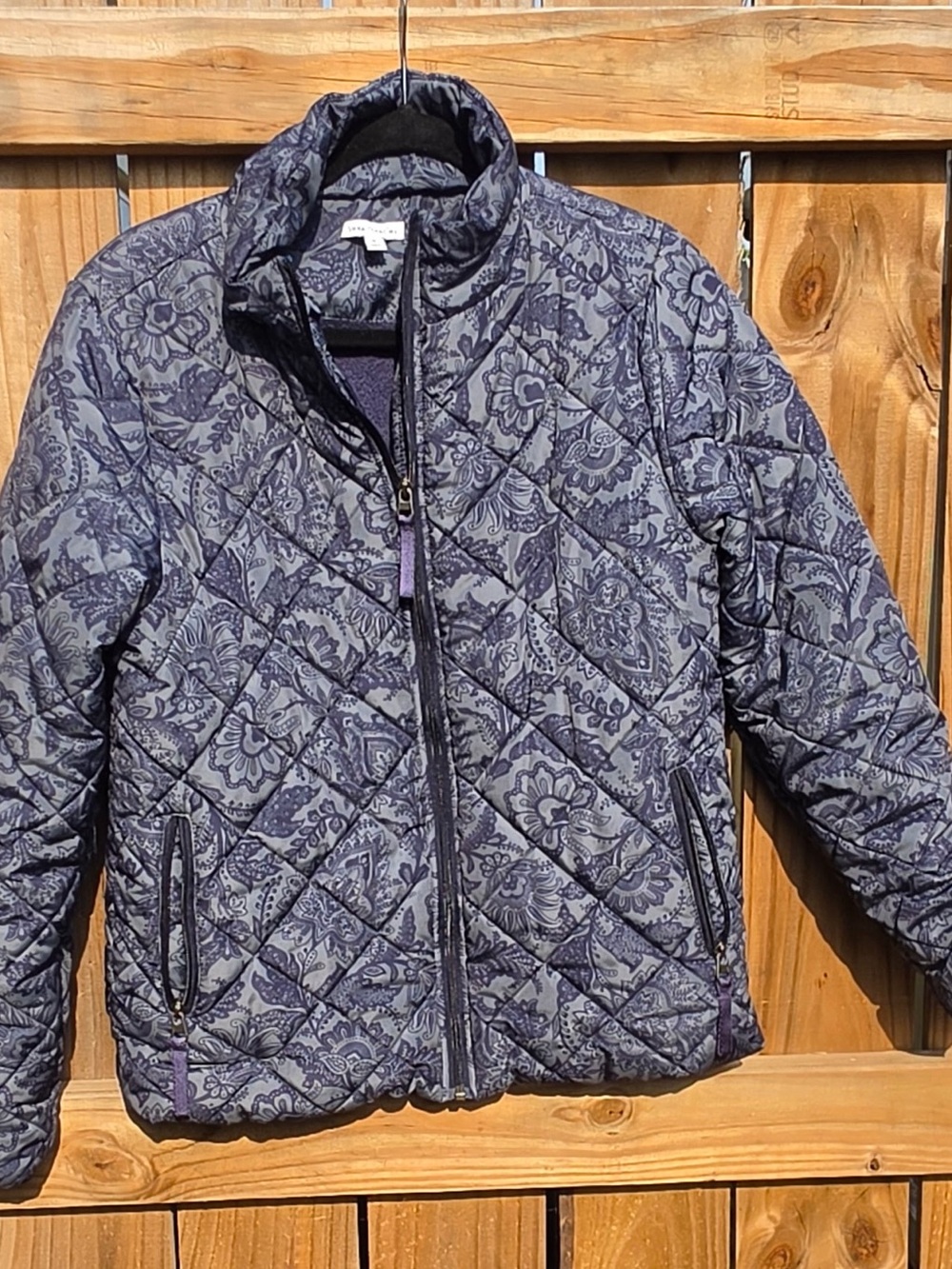 Quilted Floral Print Zip Jacket in Navy Gray Vera Bradley